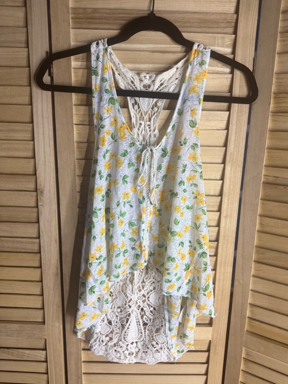 Free People Yellow Floral Crochet-Back Tank